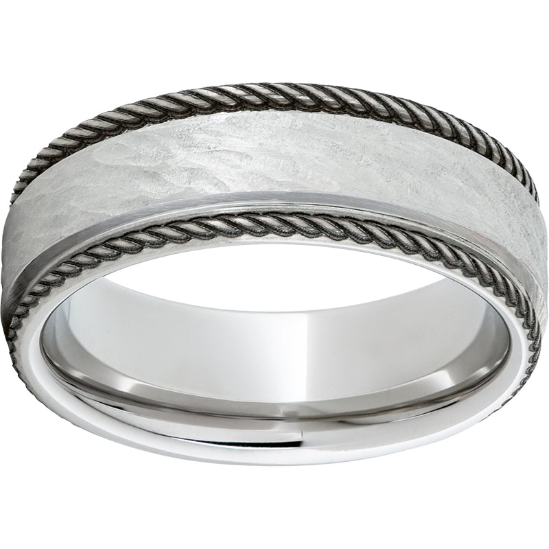 serinium® flat band with rope-style rounded edges and bark hand finish