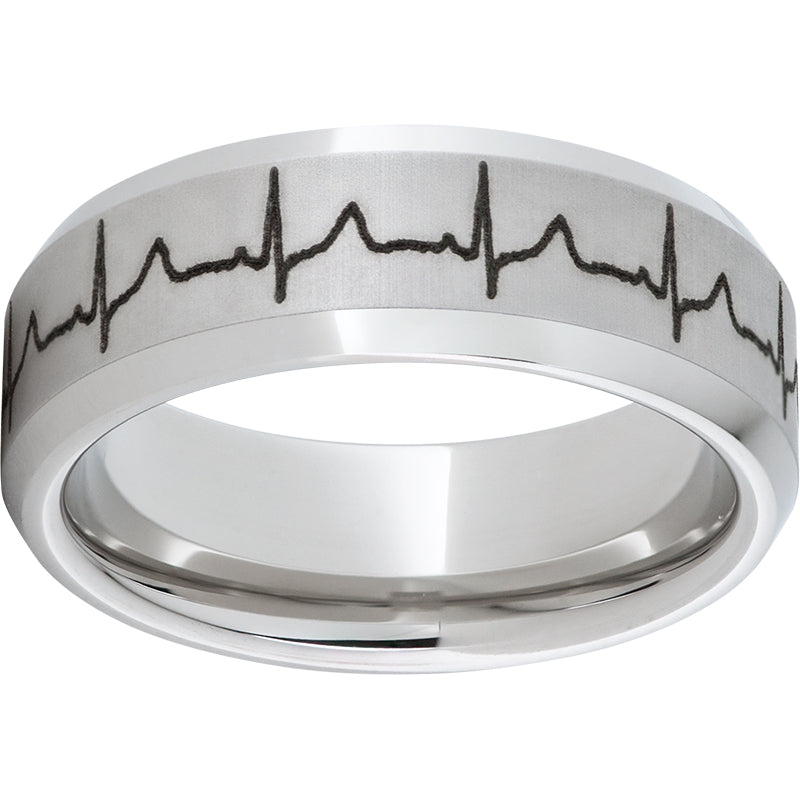 serinium® beveled edge band with heartbeat laser engraving