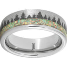 serinium® flat band with 2mm off-center opal inlay and pine laser engraving and stone finish