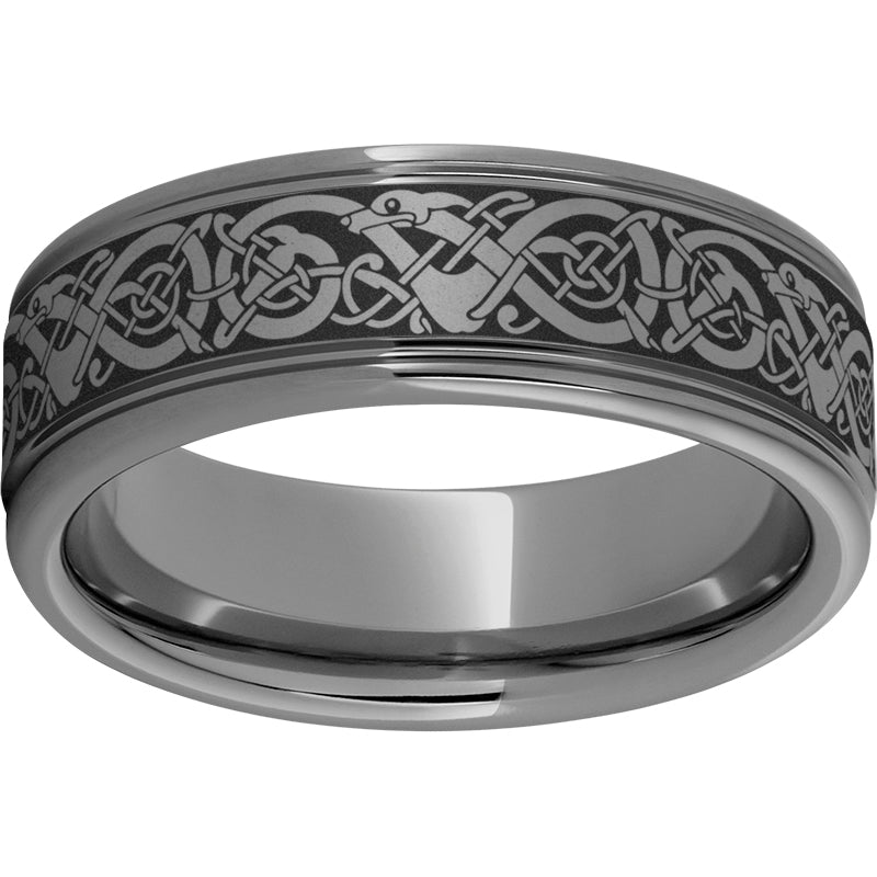 rugged tungsten™ 8mm rounded edge band with viking laser engraving