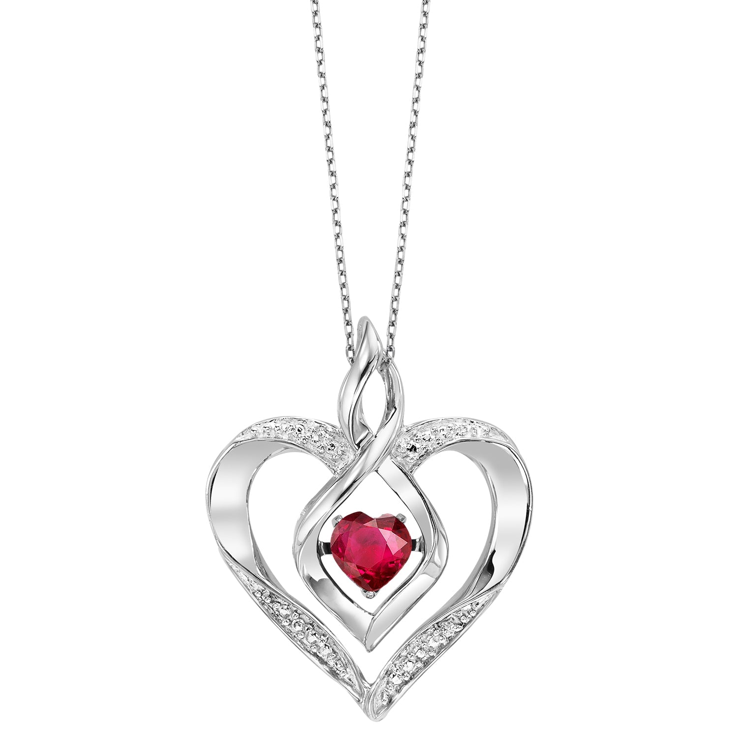 synthetic ruby heart infinity symbol rol rhythm of love pendant in sterling silver