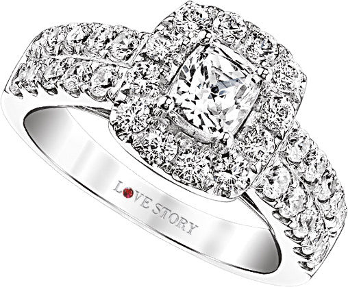 halo cushion engagement ring by love story